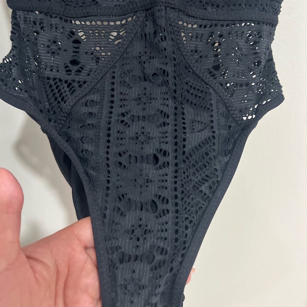 BECCA Black Crochet One-Piece Swimsuit - Picture 15 of 15